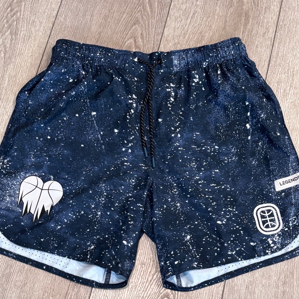 Legends Basketball Shorts Mens Large Blue Galaxy Splatter Athletic Gym 7" Inseam